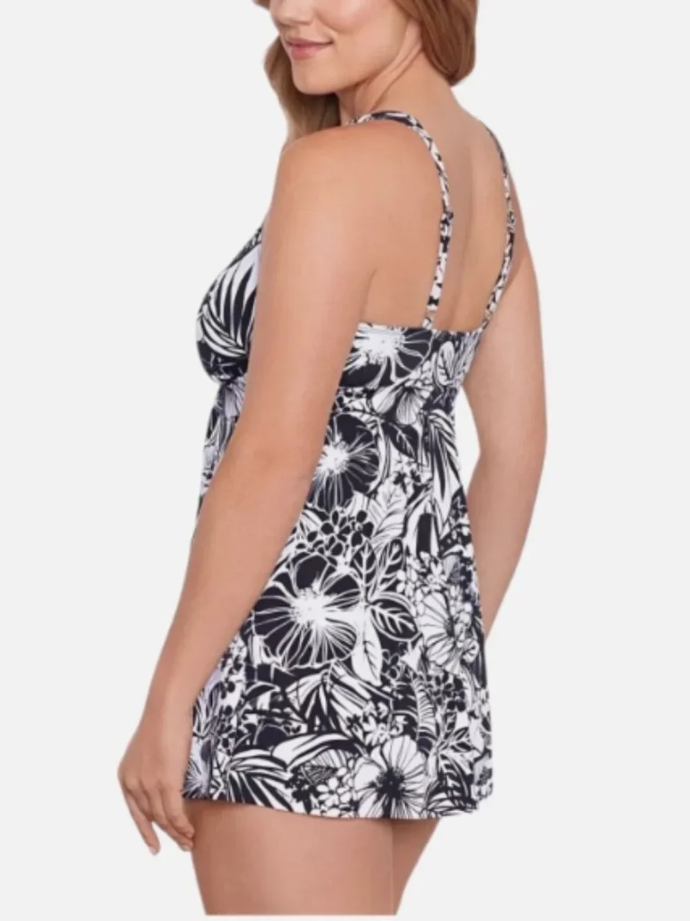 NWT! Swim Solutions Black White Island Floral Flyaway One Piece Swimdress NEW! - Picture 2 of 3